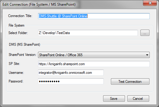 edit connection to sharepoint