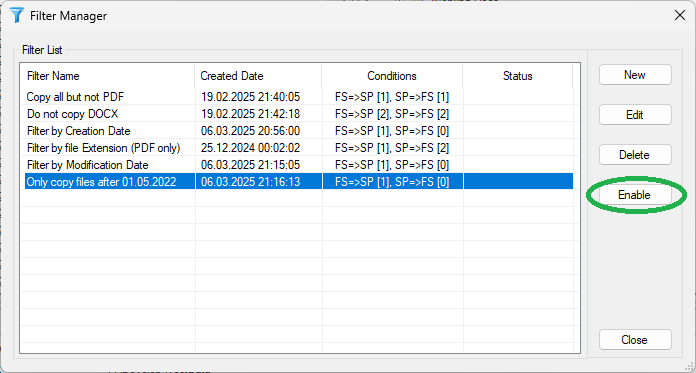 Enable Filter in DMS-Shuttle