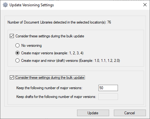 Update Versioning settings in bulk